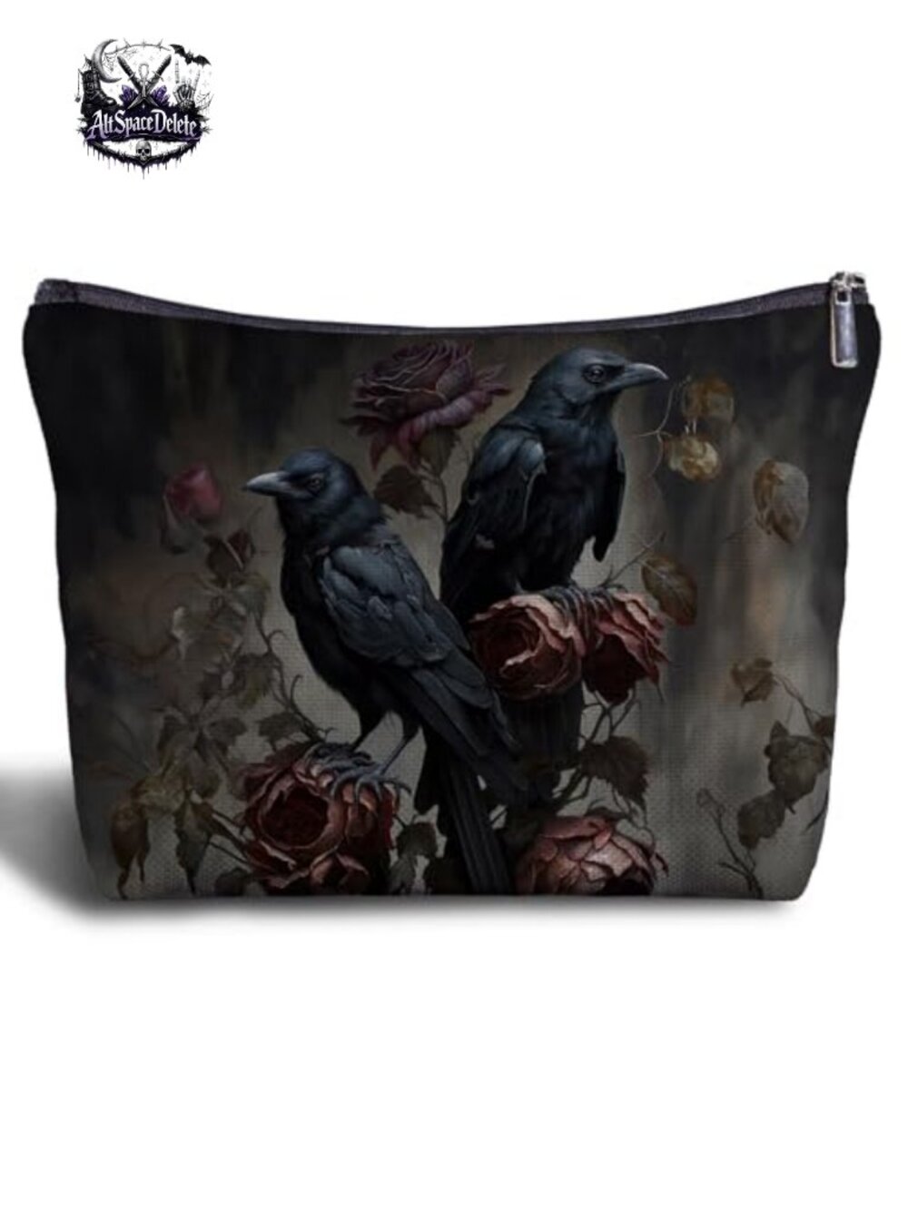 Gothic Linen Cosmetic Bag Raven Couple Travel Makeup Organizer